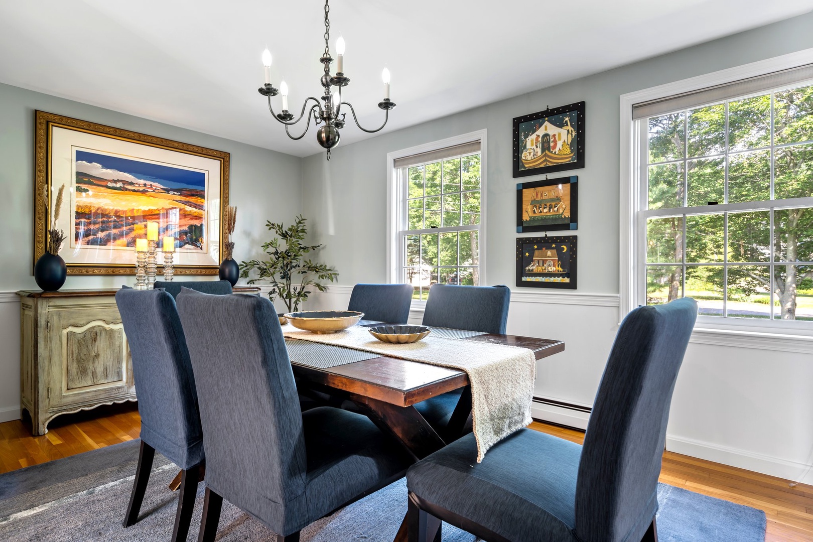 Gather for meals together at the dining table, seating 6