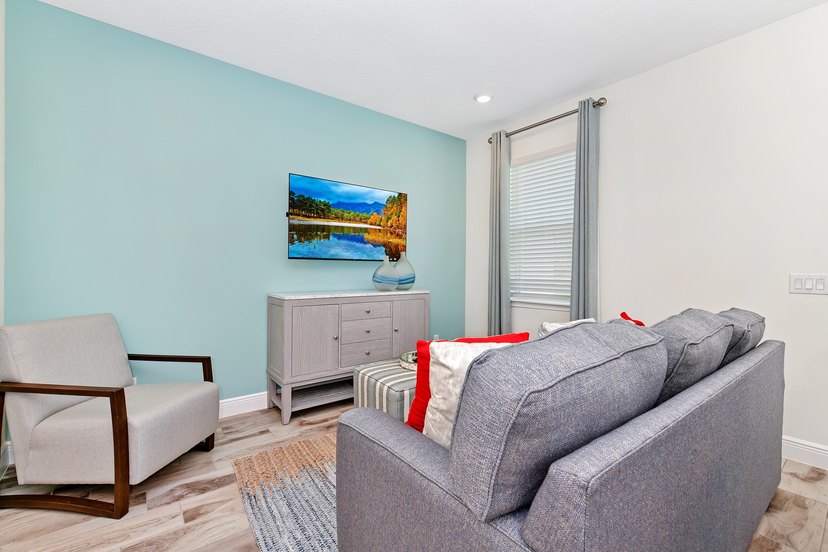 Curl up in the cozy living room & stream your favorites on the smart TV