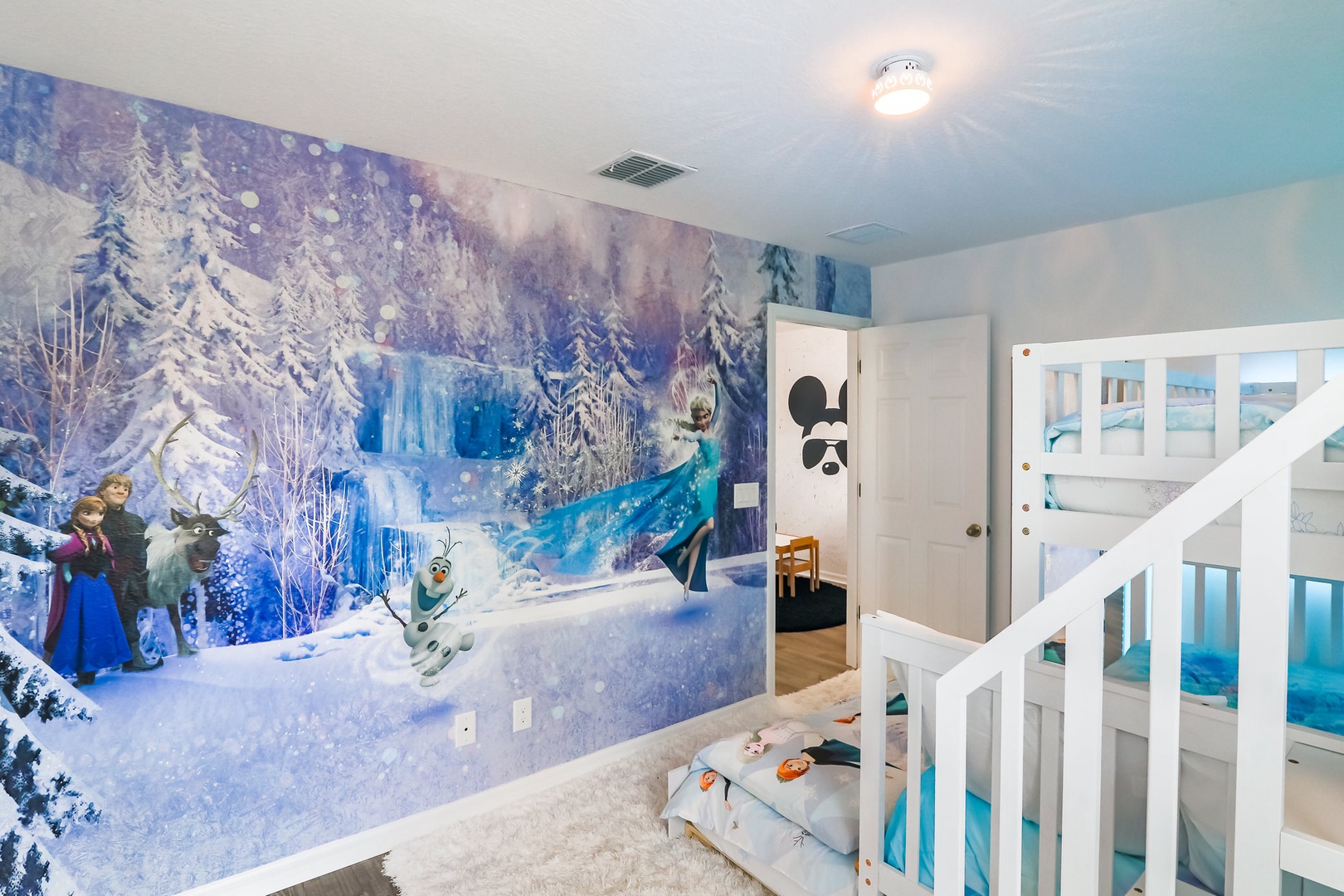 Bedroom 5 Frozen themed with Twin/Full bunk bed, Twin trundle, Smart TV, and Jack & Jill style bathroom (2nd floor)