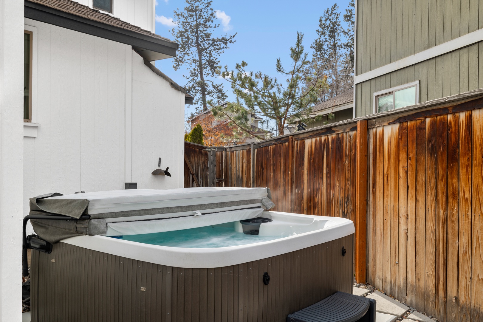 Soak your cares away in the private hot tub