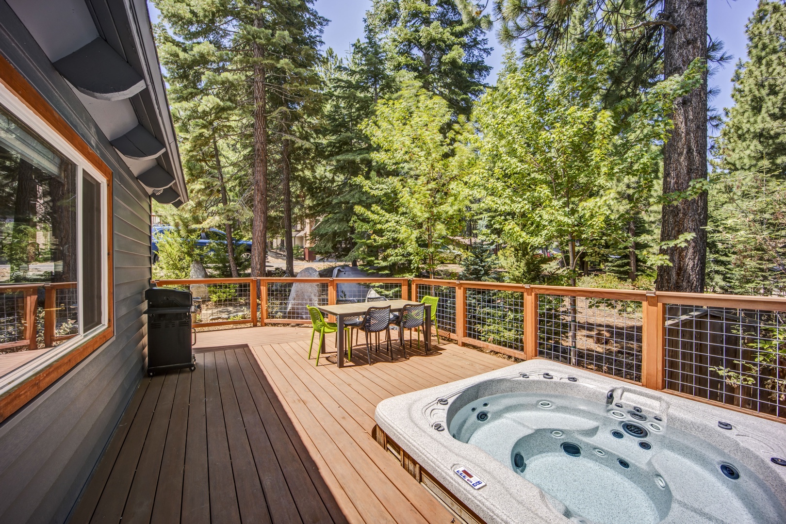 Large deck features hot tub