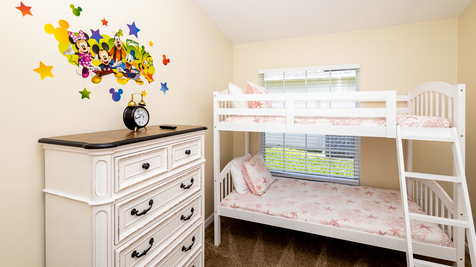 Mickey & Friends bedroom with 2 twin beds, Smart TV