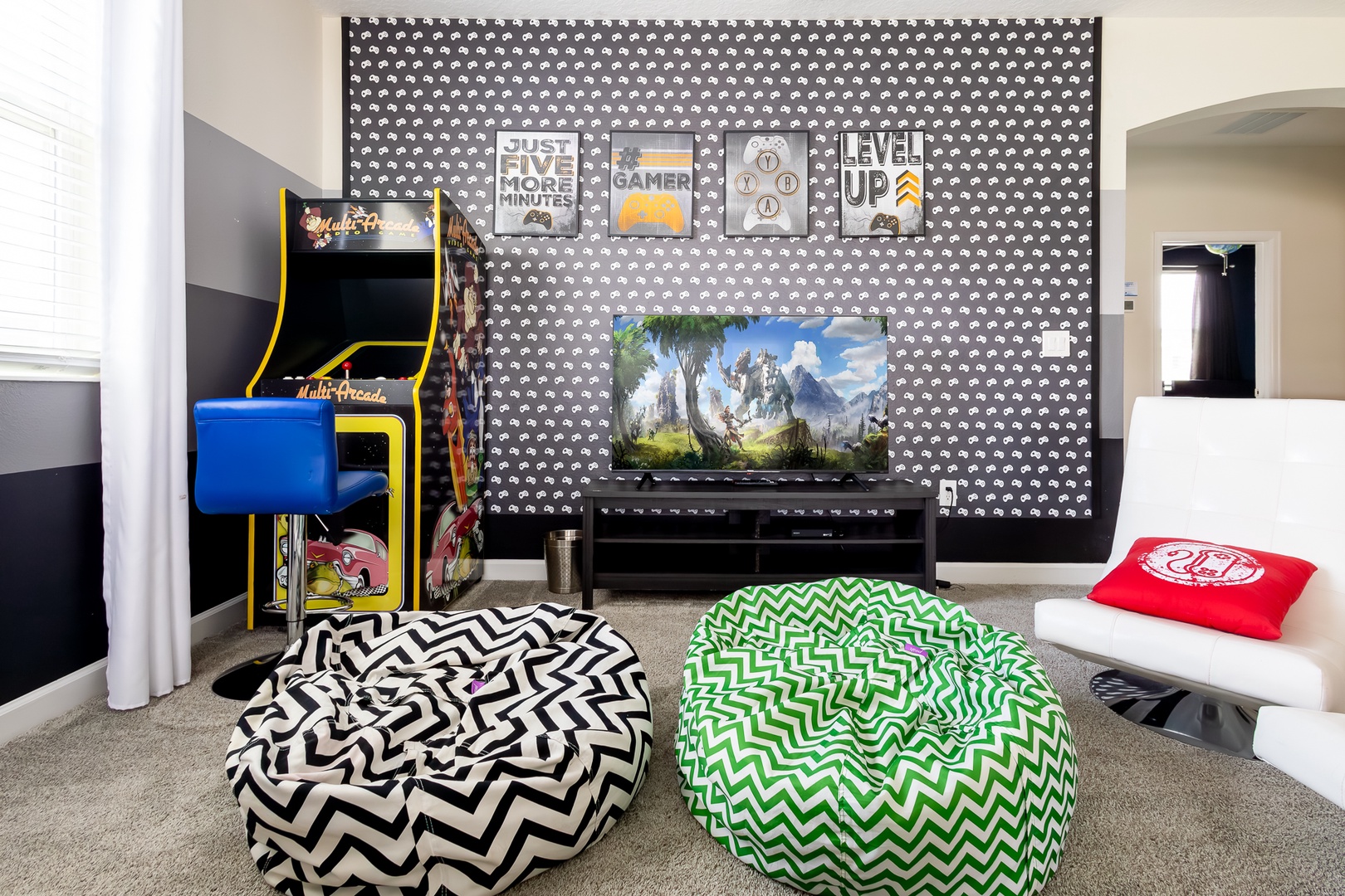 The loft is a gamer’s paradise for guests of all ages!