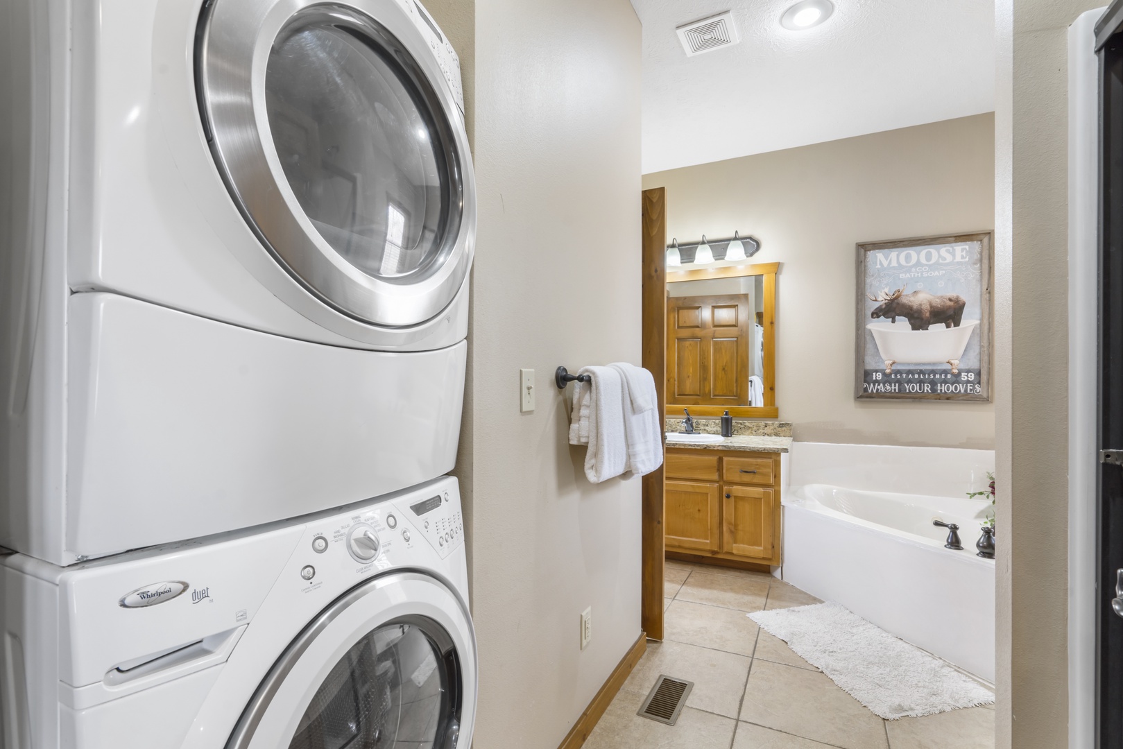 Private laundry is available for your stay, tucked away in the first ensuite