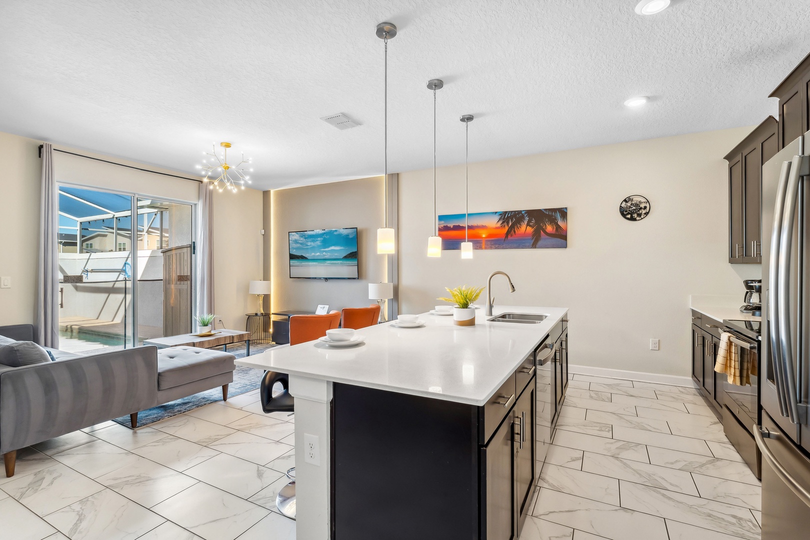 The open, airy kitchen offers ample space & all the comforts of home