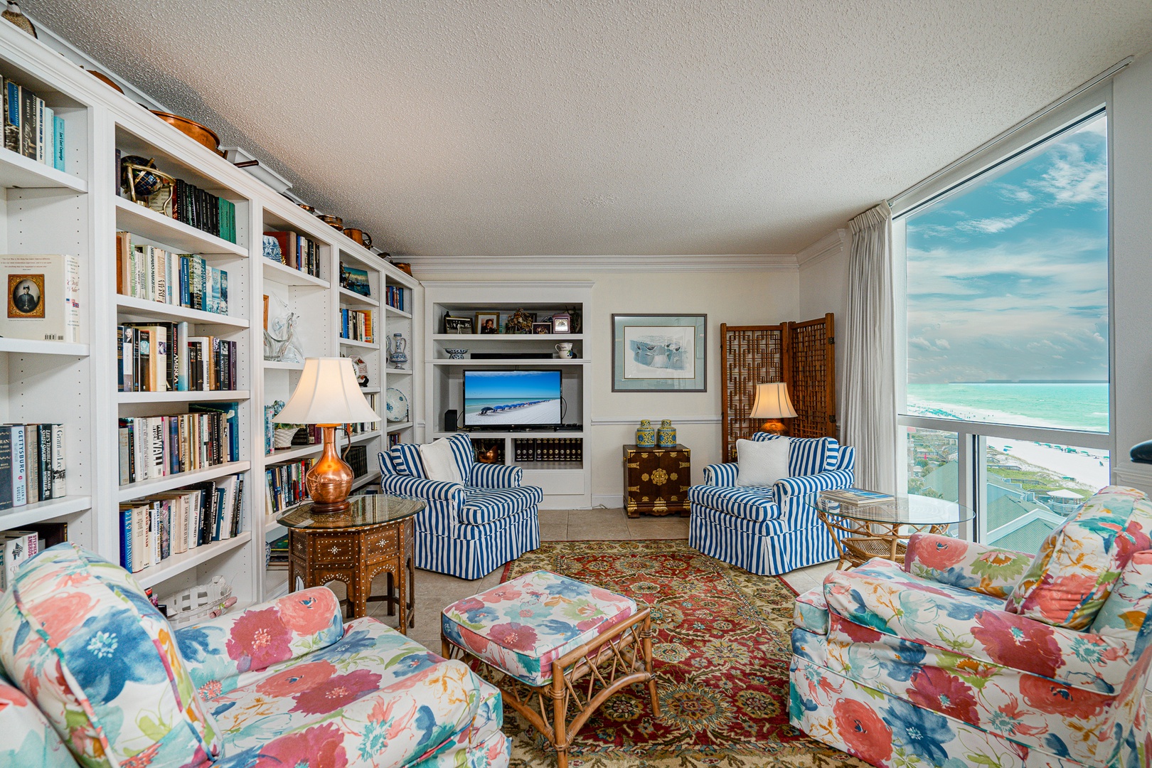 Curl up in the tranquil family room with a book or enjoy a movie night at home