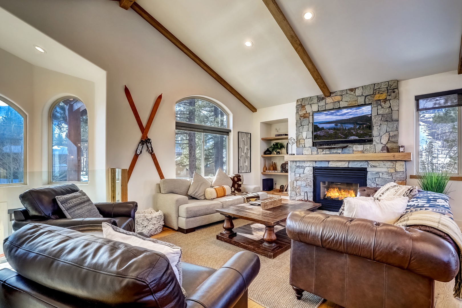 Large open living space with Smart TV, & fireplace