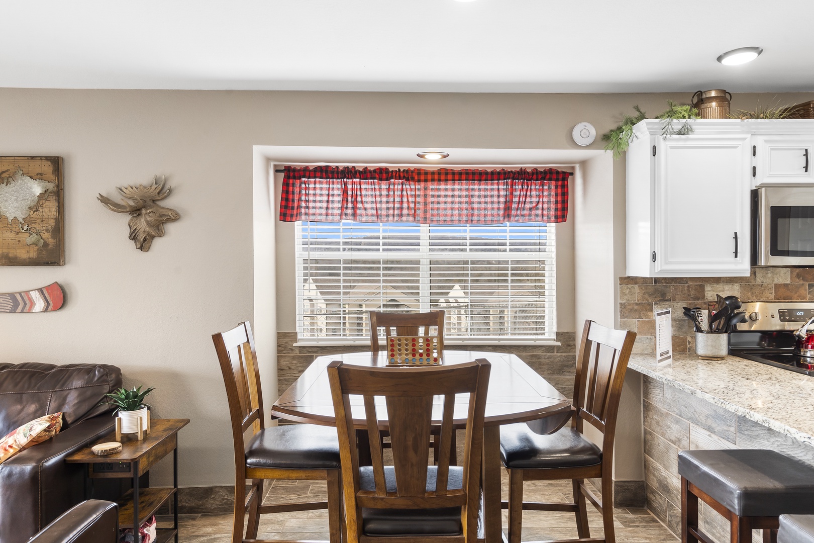 Gather for meals at the dining table, with seating for 4
