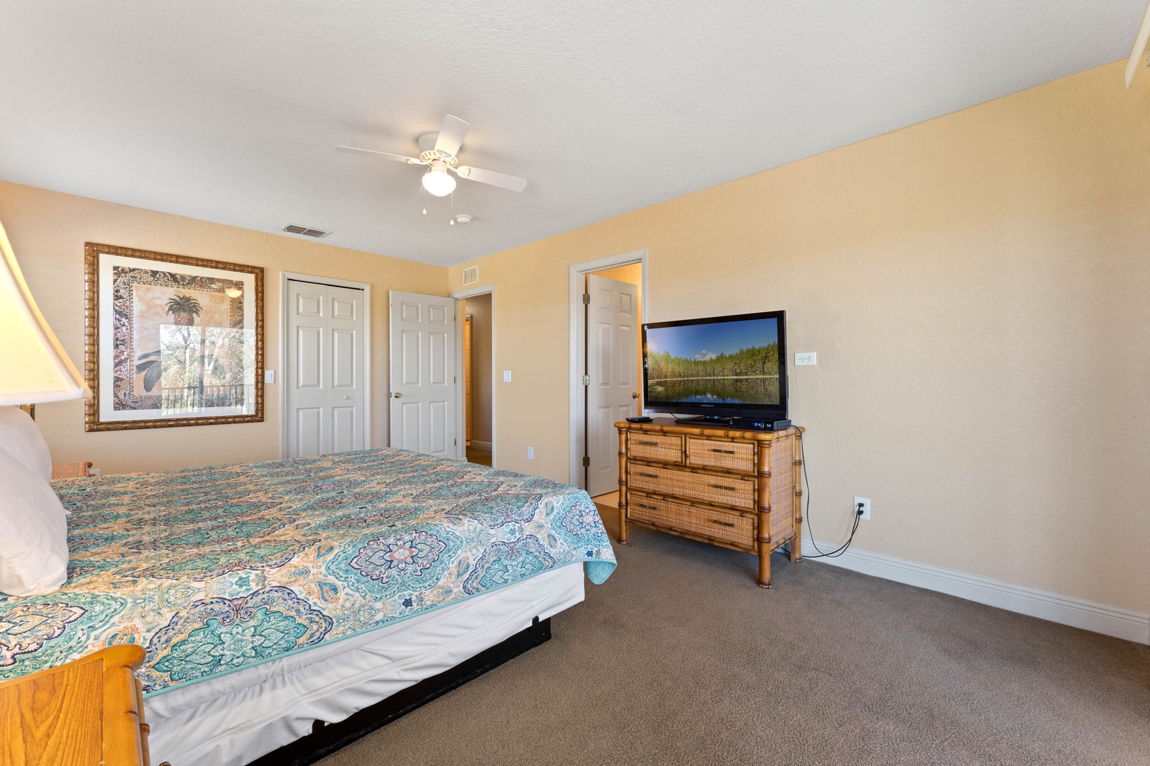 This 2nd floor king suite boasts a private ensuite, TV, & balcony access