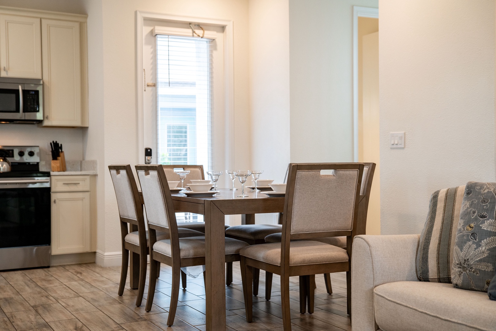 Gather for elegant meals together at the dining table, with seating for 6