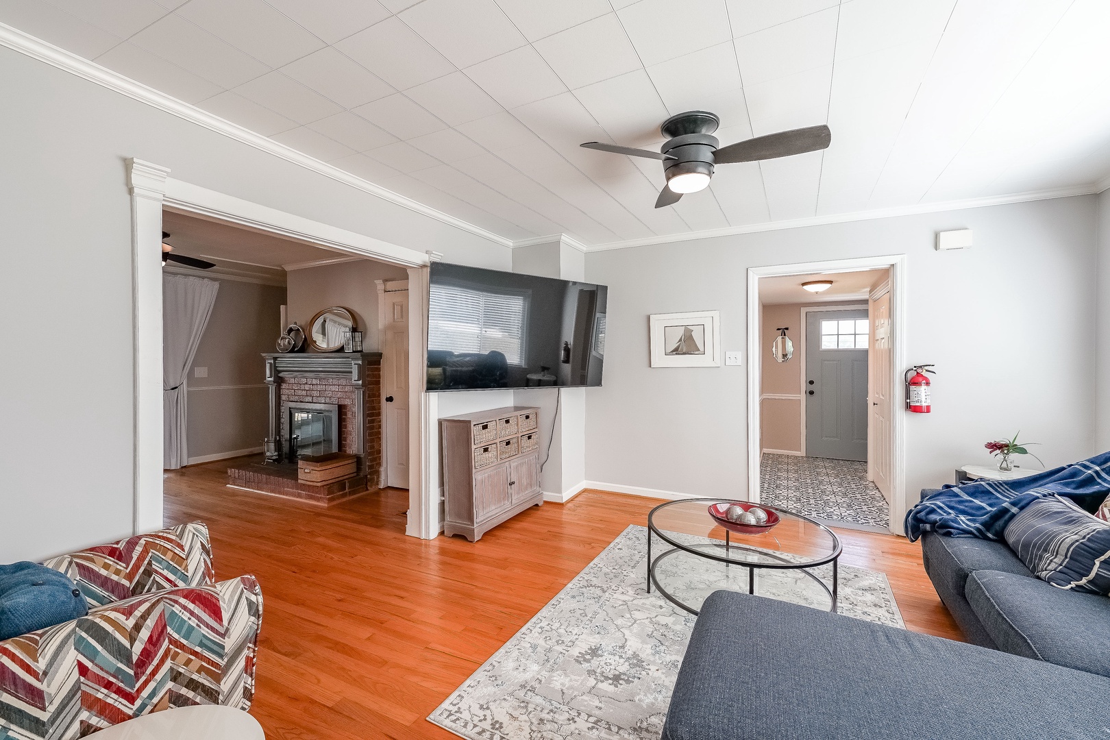 Living area with ample seating and TV