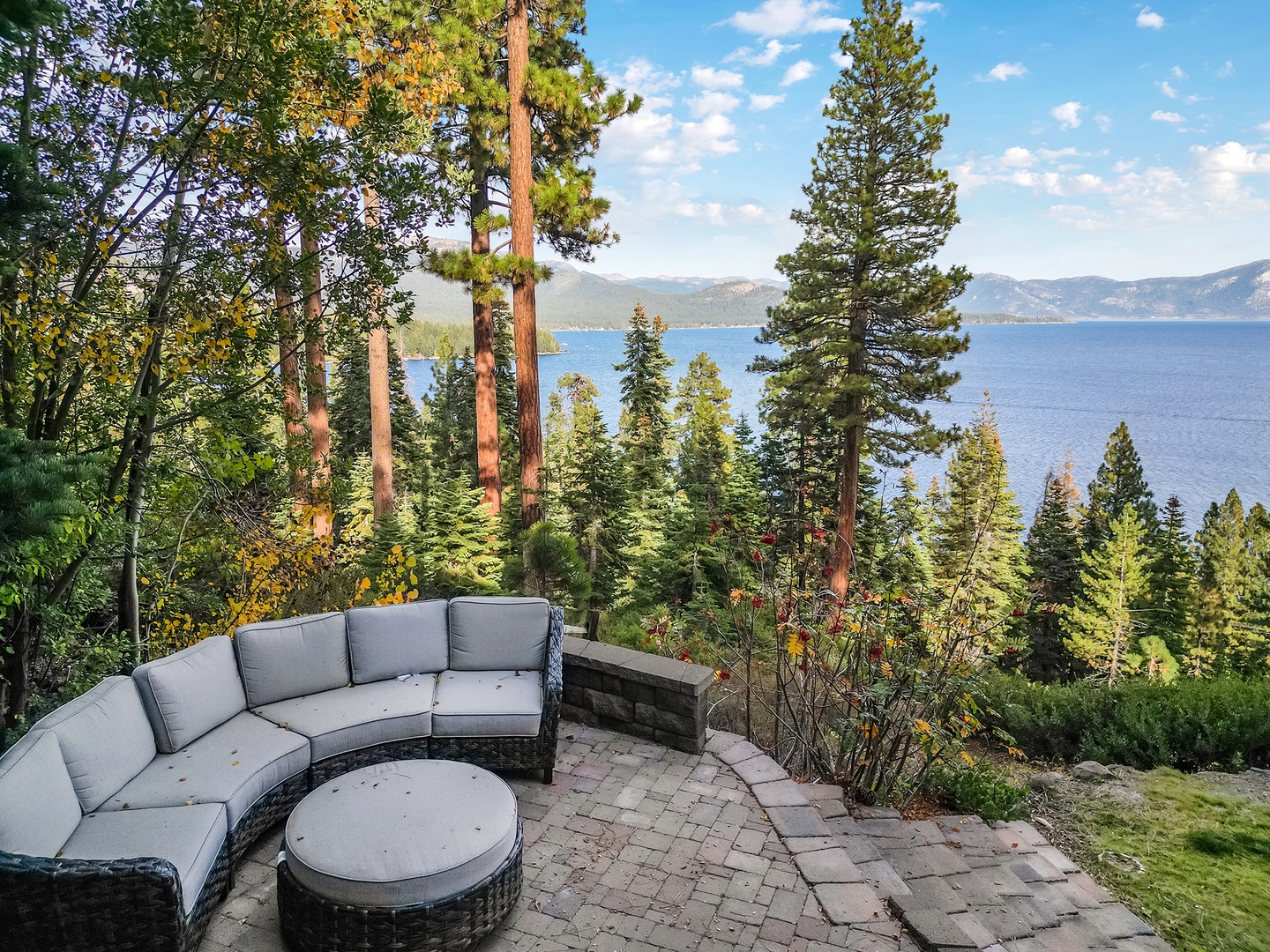 Enjoy the stunning lake view from the outdoor sitting area