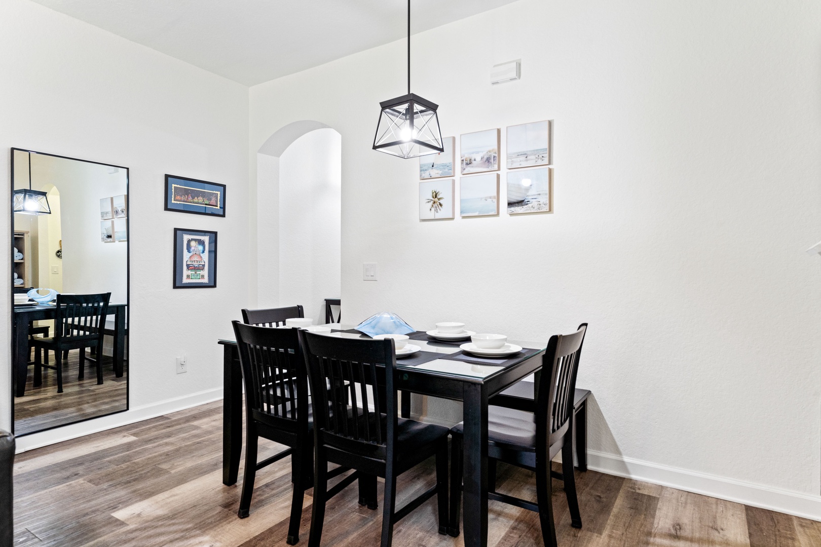 Gather for meals together at the dining table, with space for 7