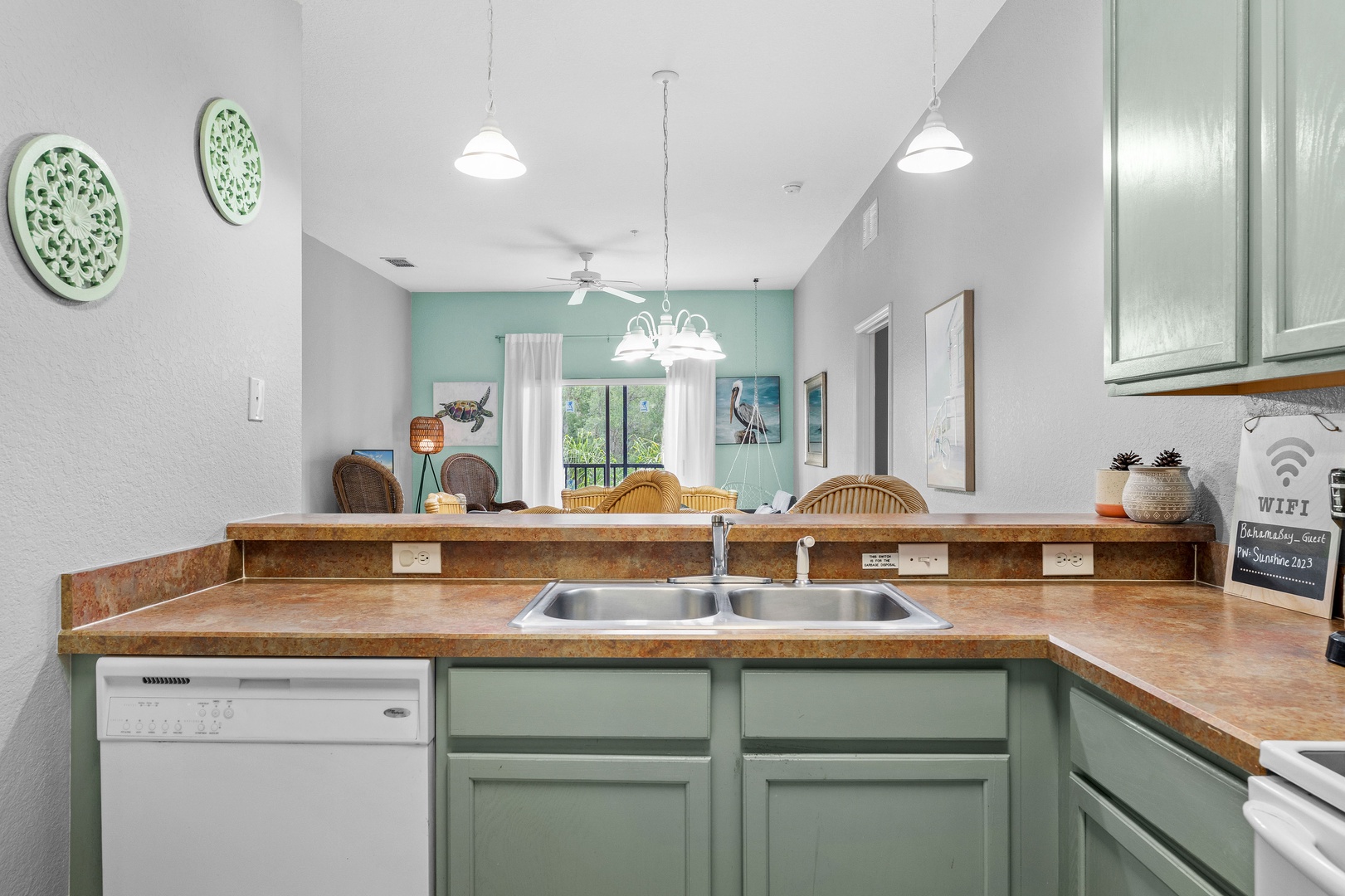 The open, airy kitchen offers ample space & all the comforts of home
