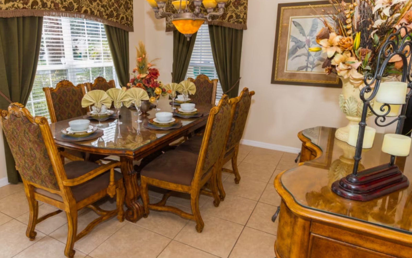 Enjoy meals together at the formal dining table for up to 6