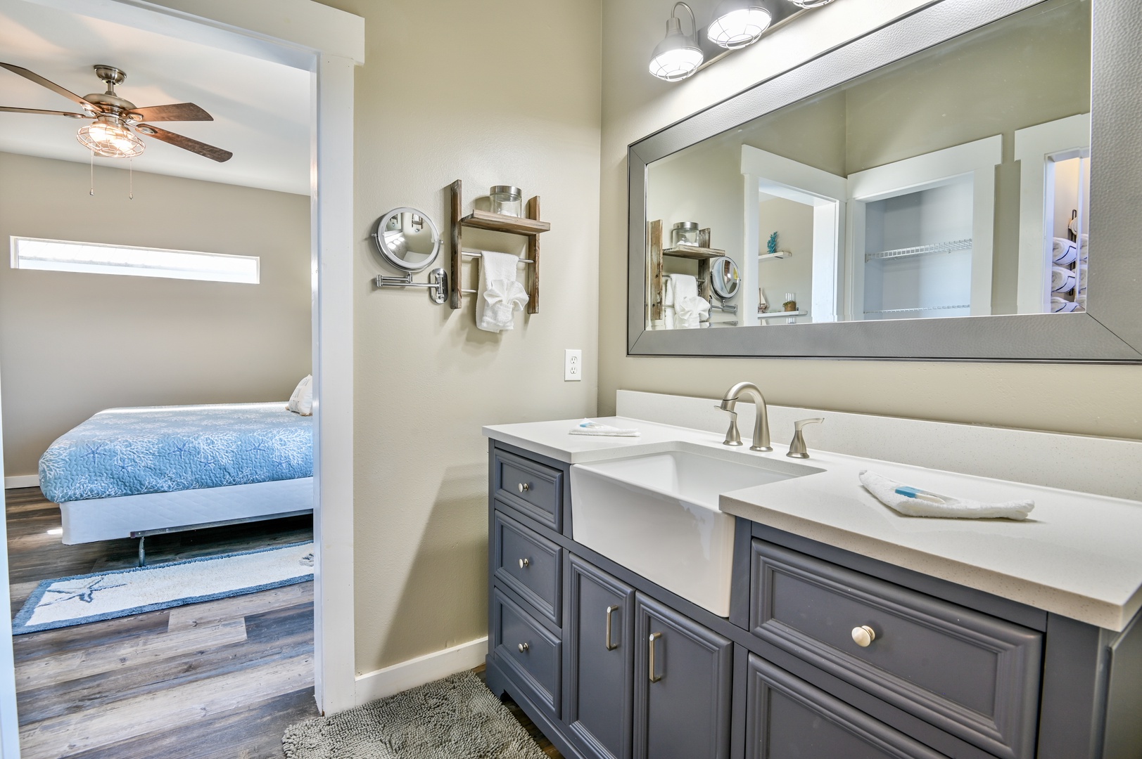 A stylish vanity and luxurious shower awaits in the king ensuite