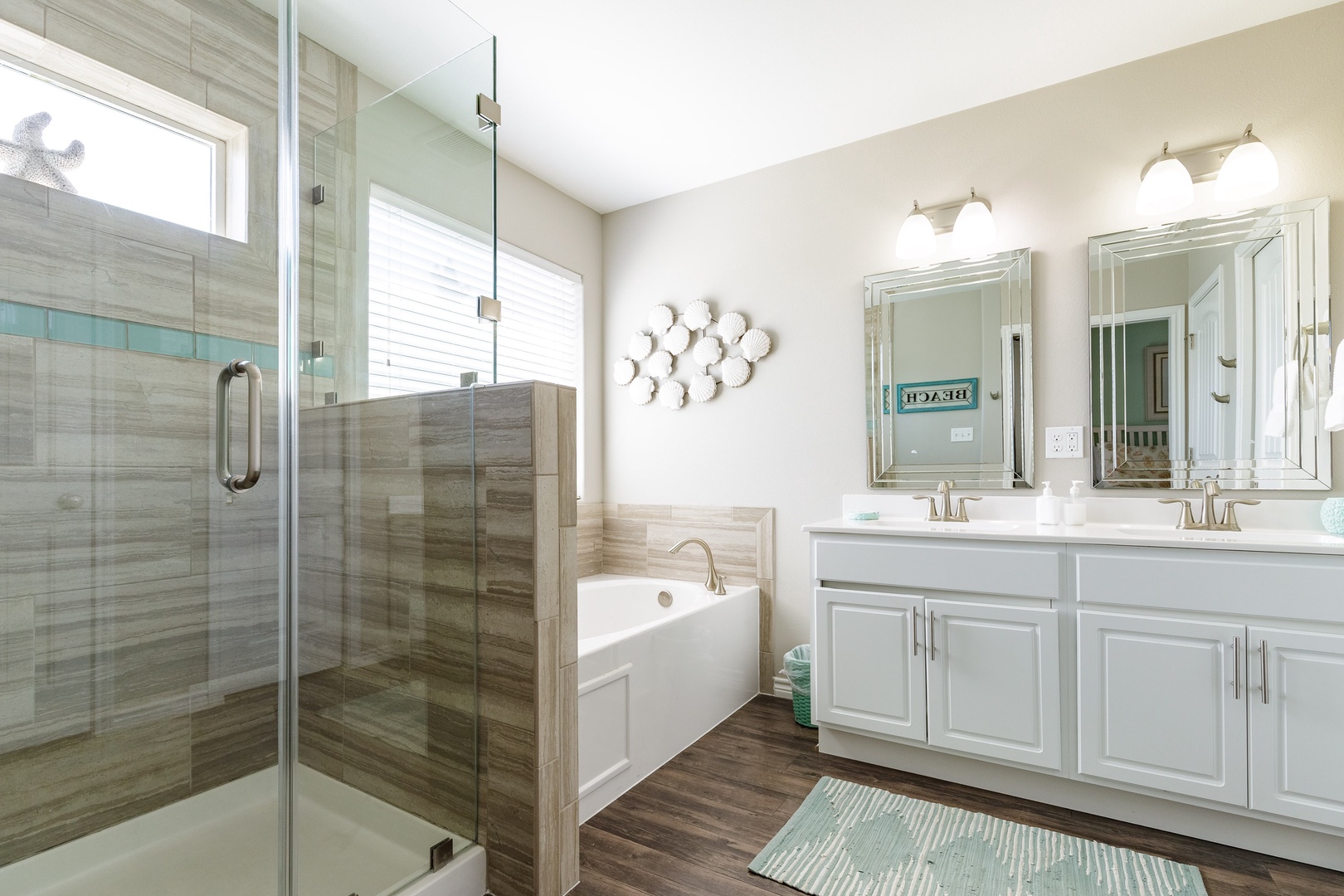 The king en suite offers a double vanity and separated shower/soaking tub
