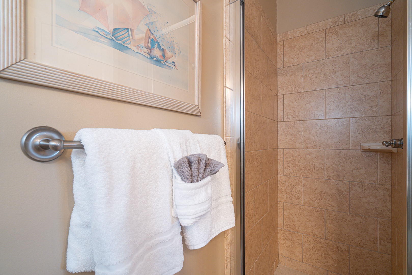 A full bath with pedestal sink & shower is available on the 1st floor