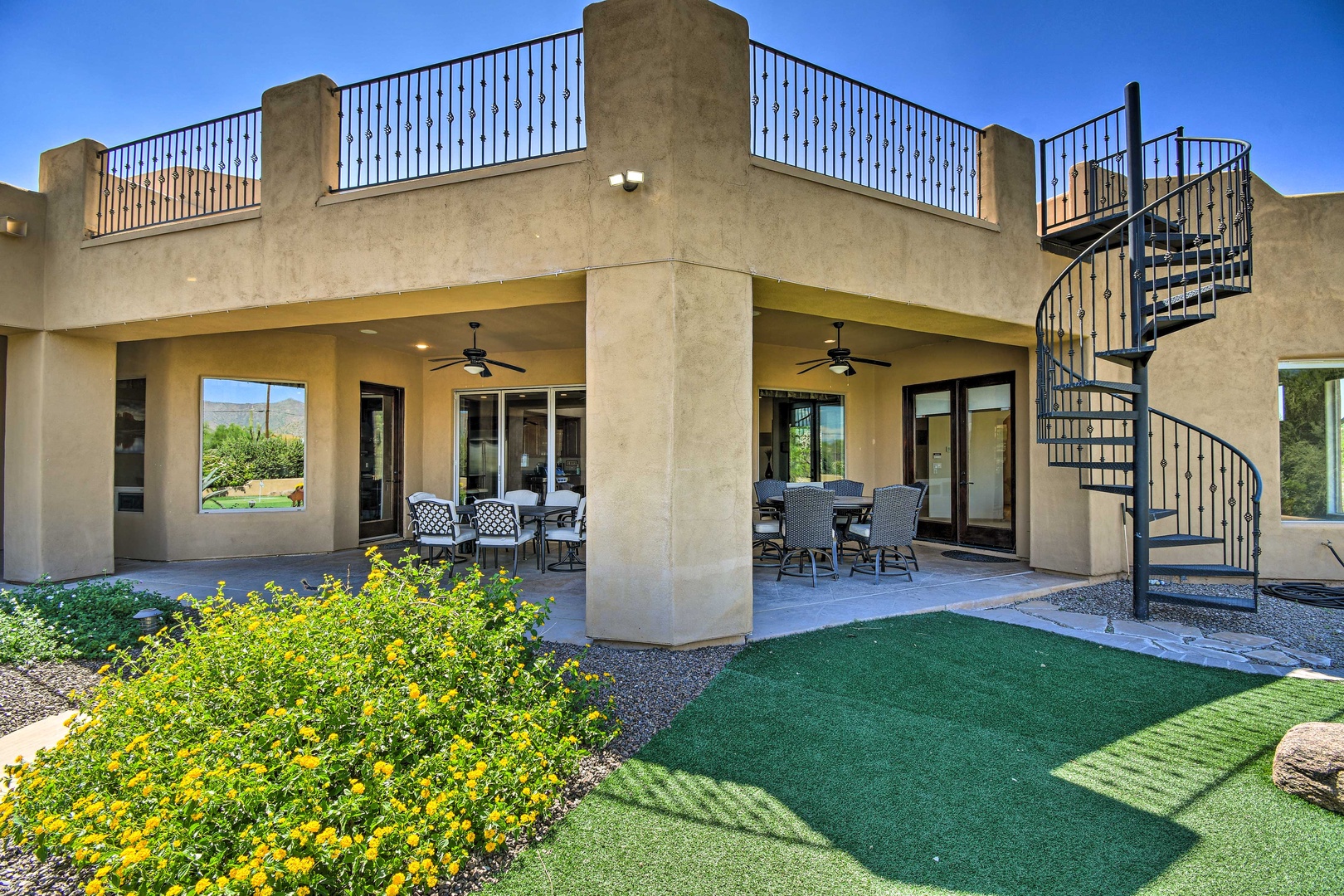 Enjoy a meal or an evening beverage in the shade on the spacious patio