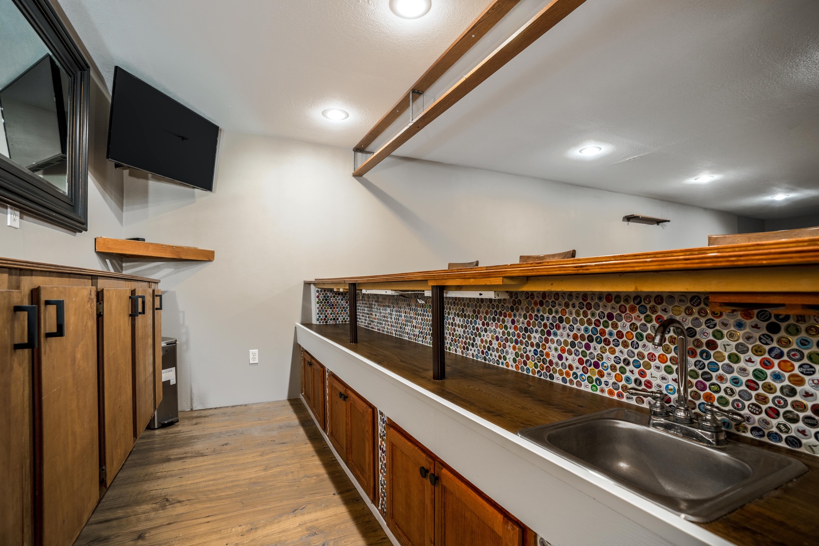Mix up your favorite cocktail in the basement bar