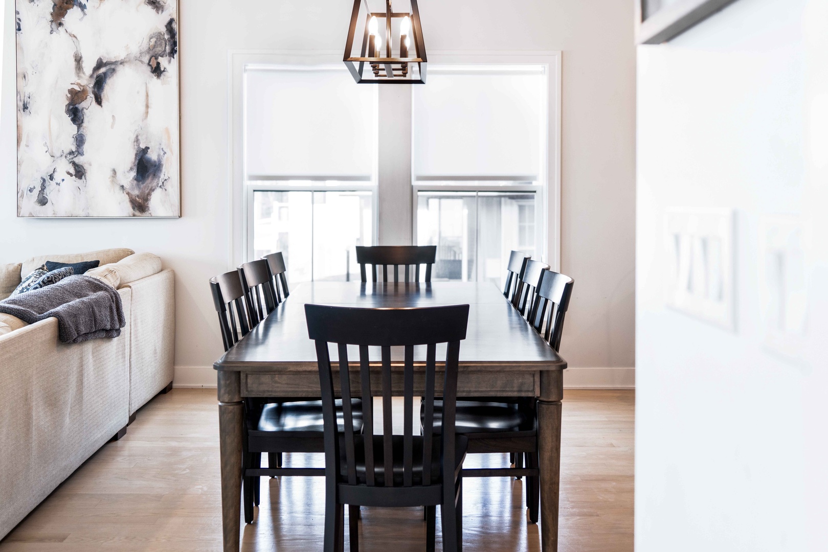 Gather for meals together at the dining table, with seating for 8