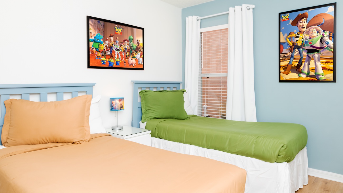 Toy Story themed bedroom with two Twin beds