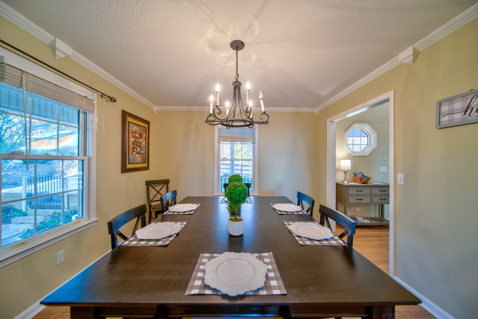 Gather for elegant meals together at the dining table, with seating for 6