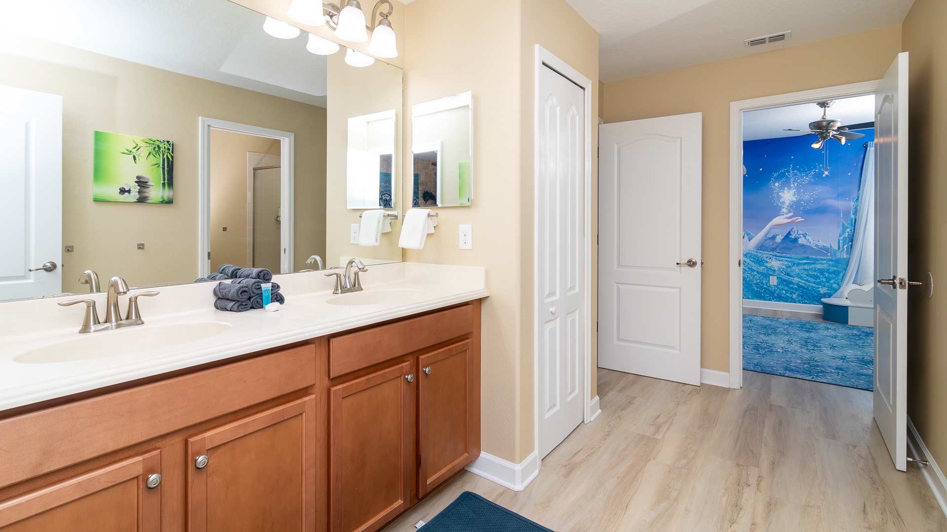 This Jack & Jill ensuite includes a double vanity & shower