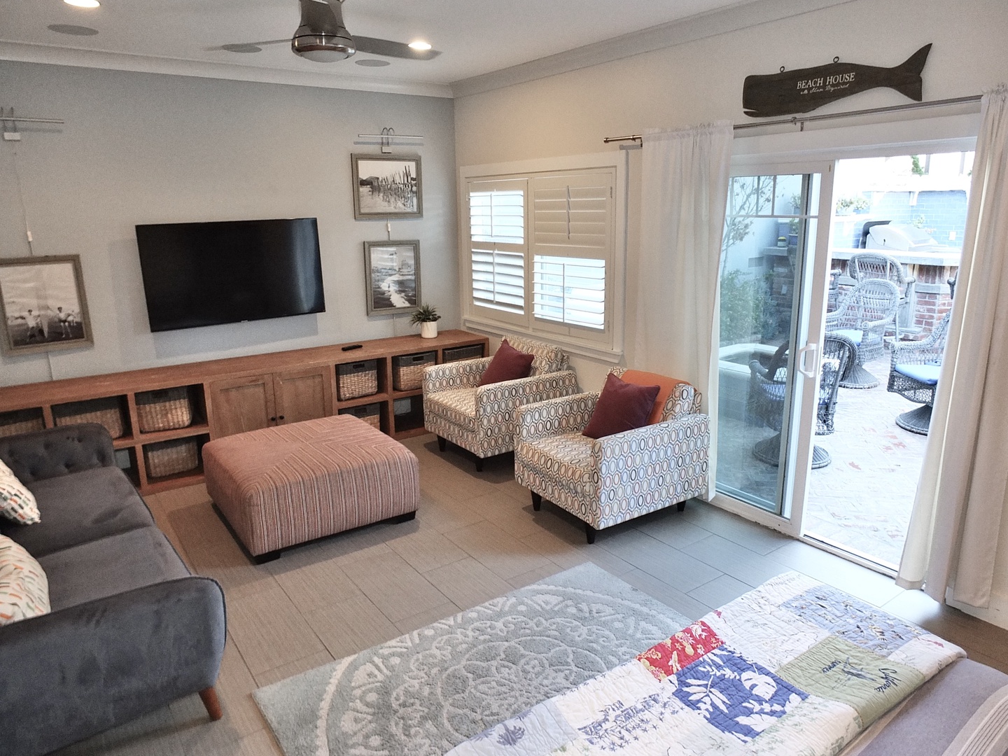 The casita provides a full-sized murphy bed, living area & smart tv