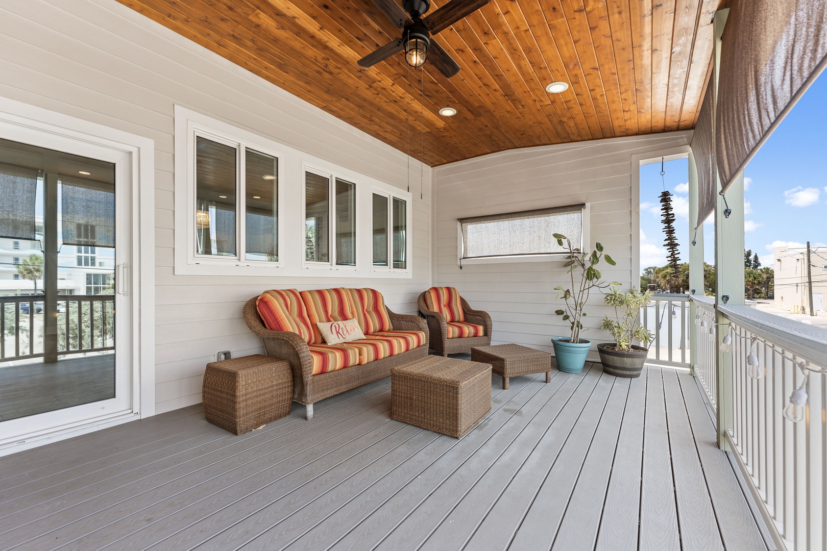 Covered deck with outdoor seating