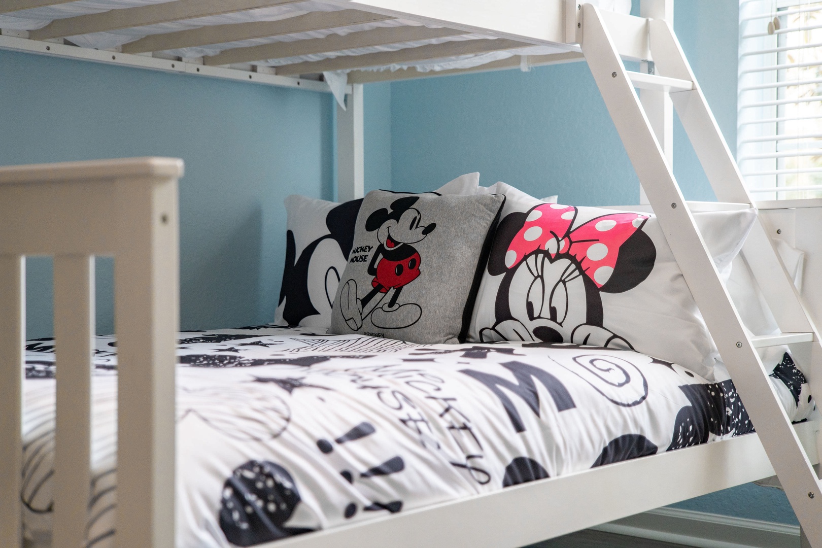 Oh boy! Mickey themed bedroom 1 with twin/full bunk bed, magnet board, and Smart TV