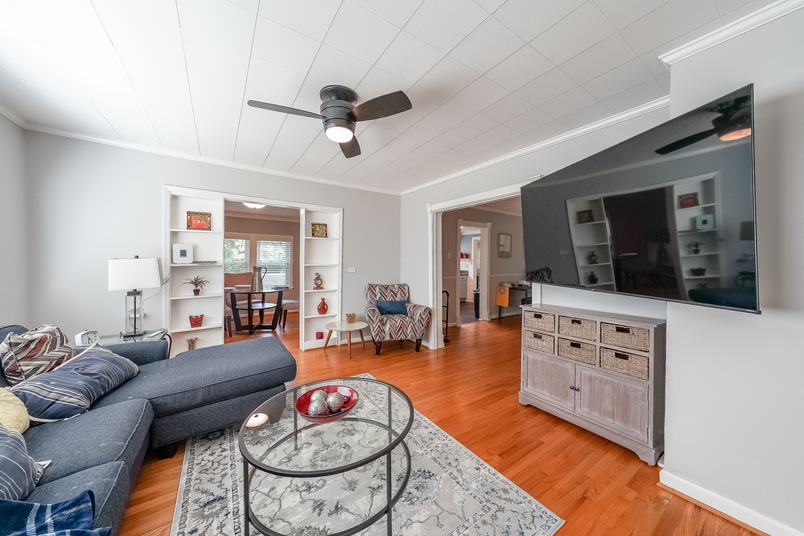 Living area with ample seating and TV