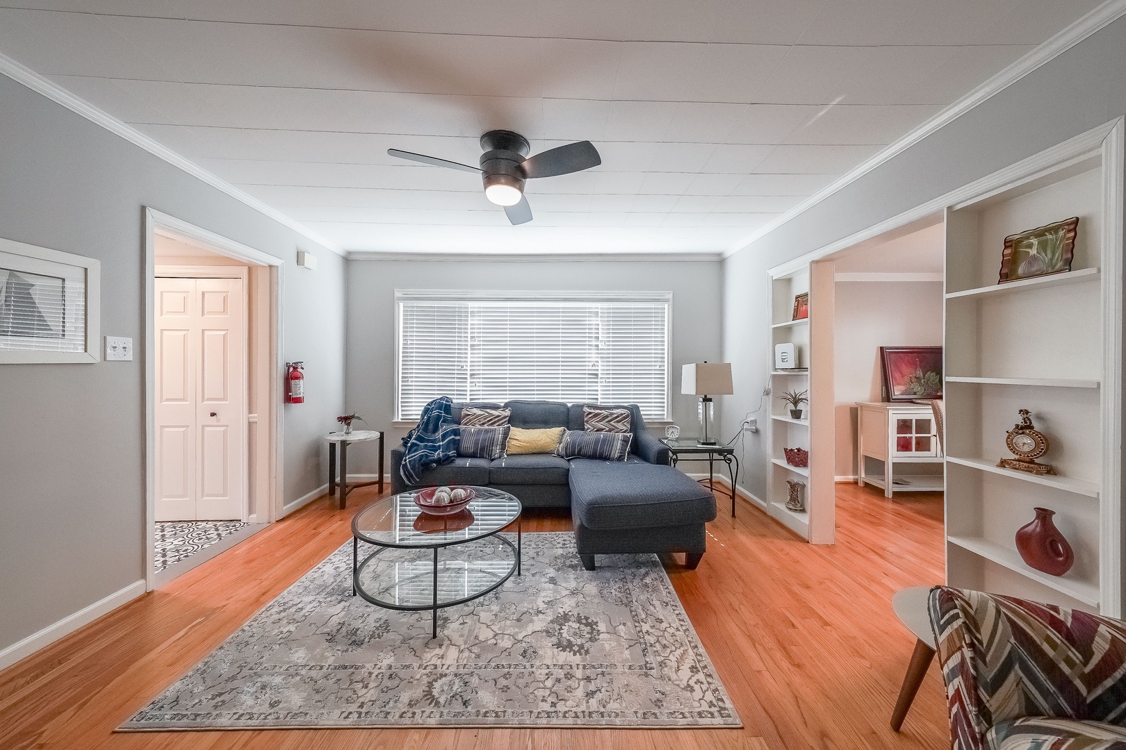 Living area with ample seating and TV