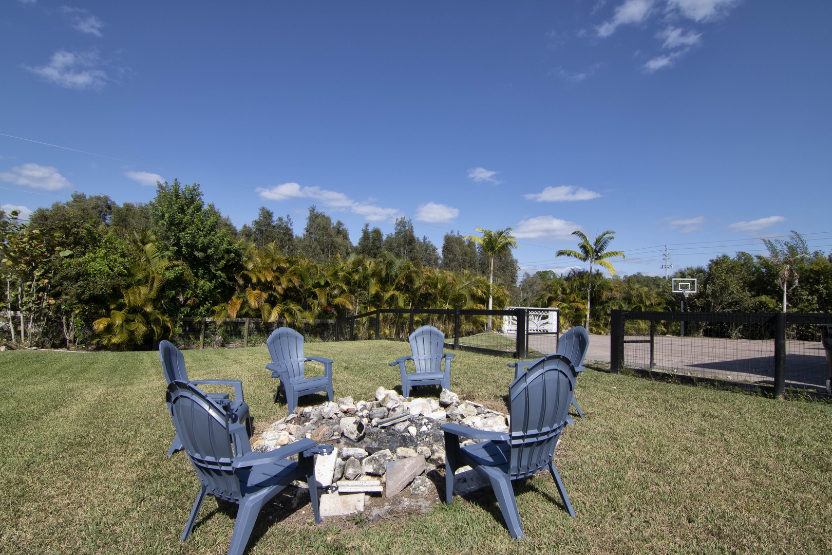 Outdoor seating around a fire pit