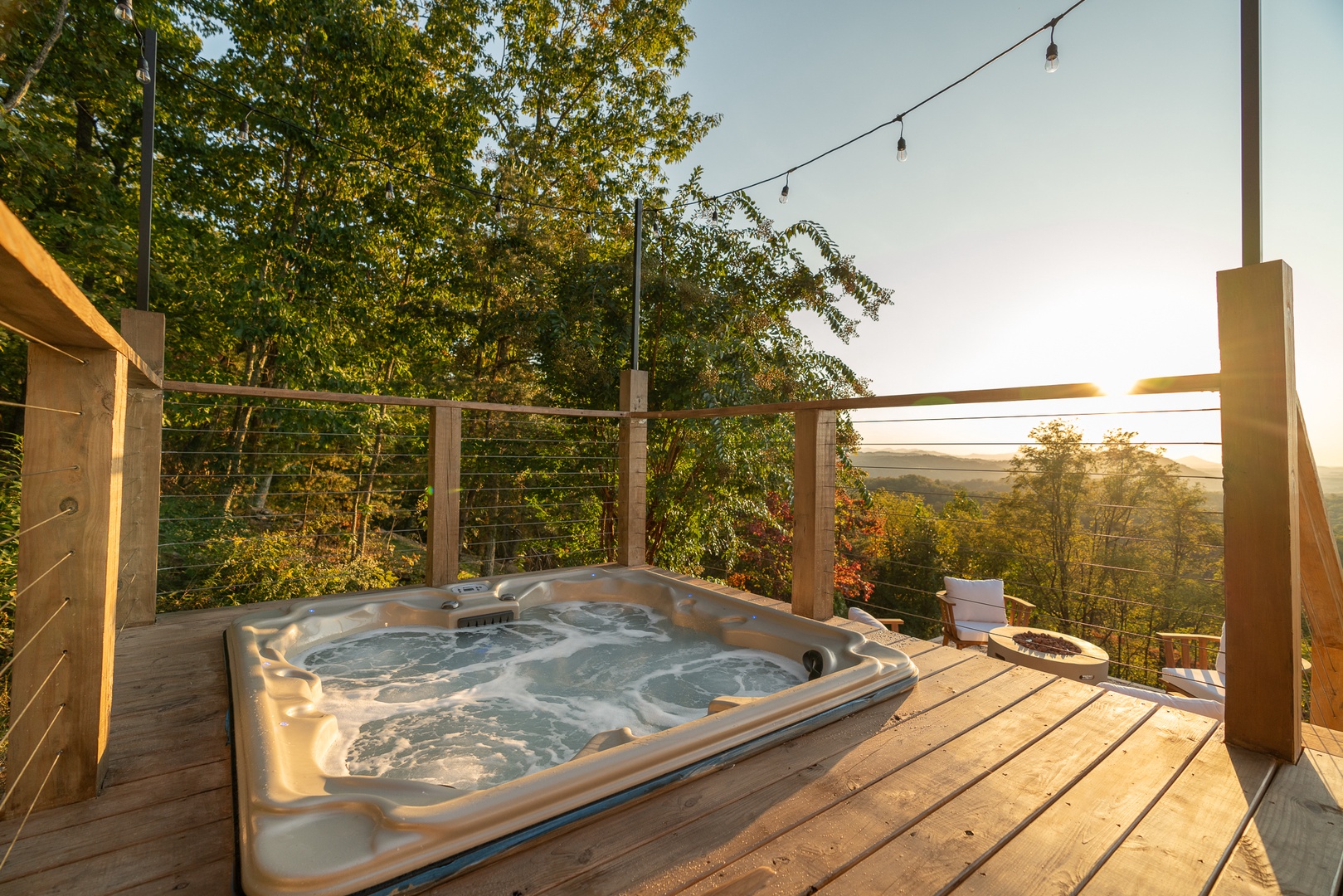 Bask in bubbling bliss in the private hot tub while you take in the sights