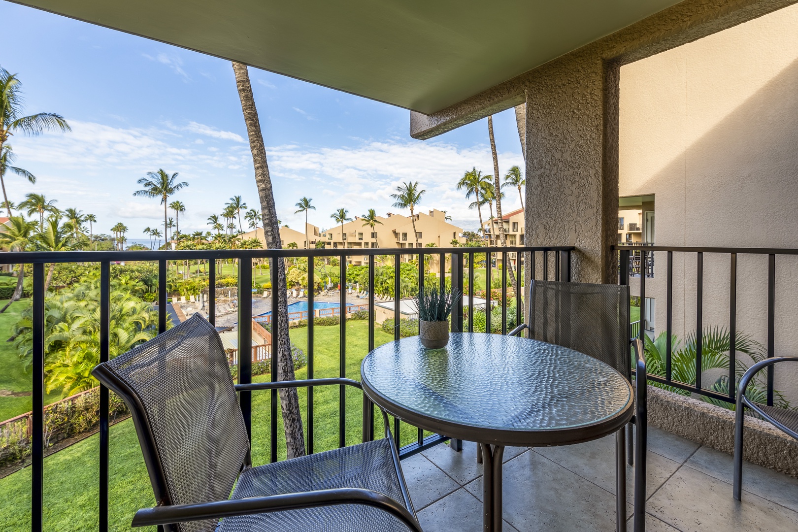 Private lanai with partial ocean view