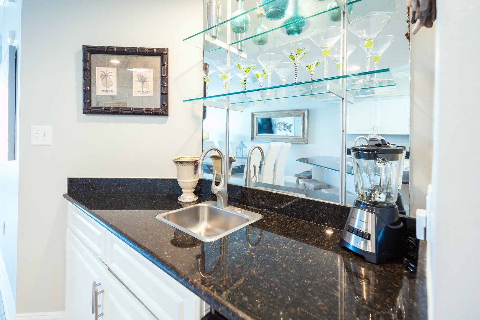 Prepare fabulous beverages at the wet bar, just off the kitchen