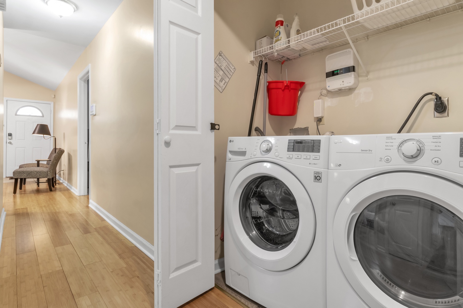 Private laundry is available for your stay, tucked away in a closet