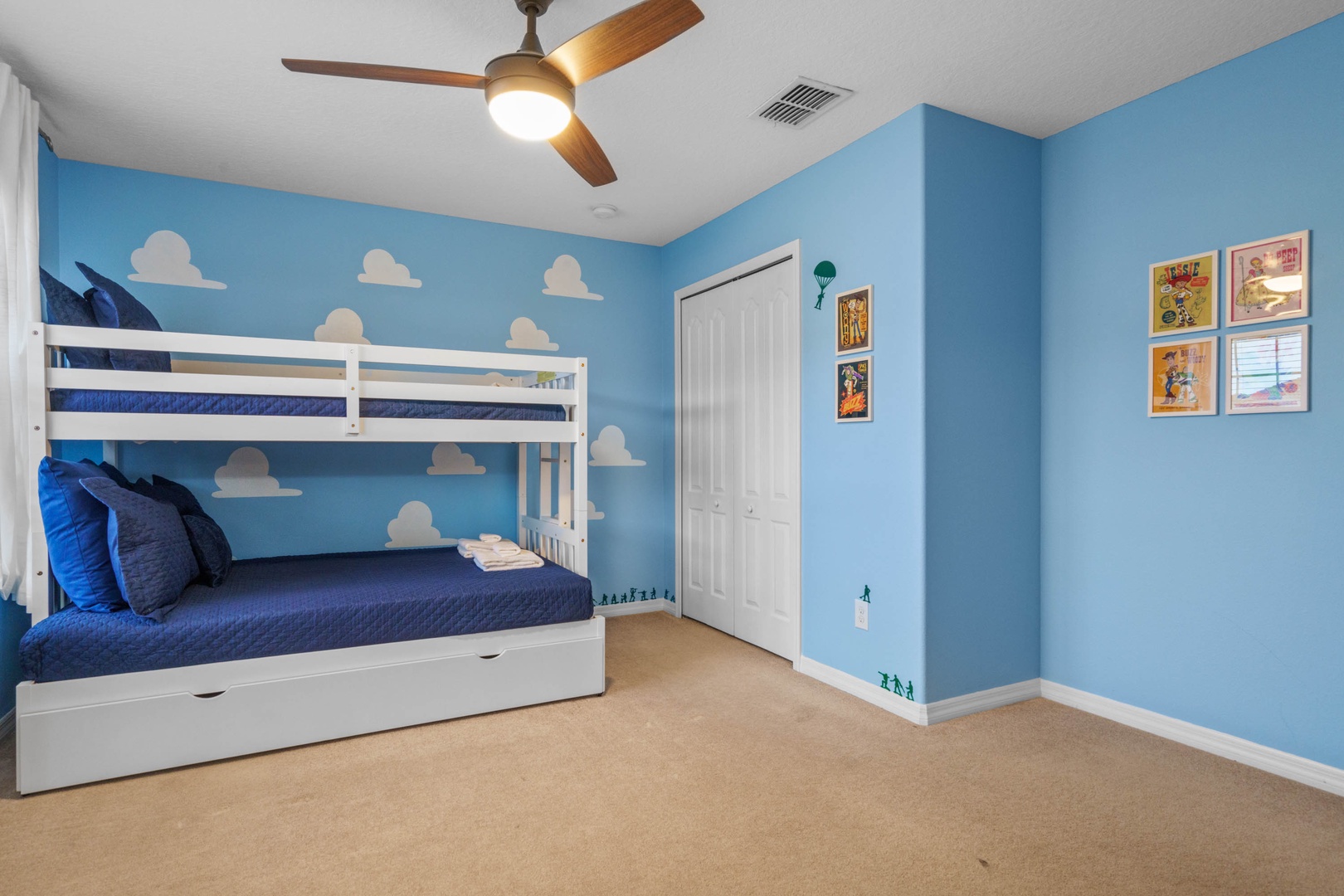 Toy story! Bedroom #3 with a twin/full bunk bed with a twin trundle