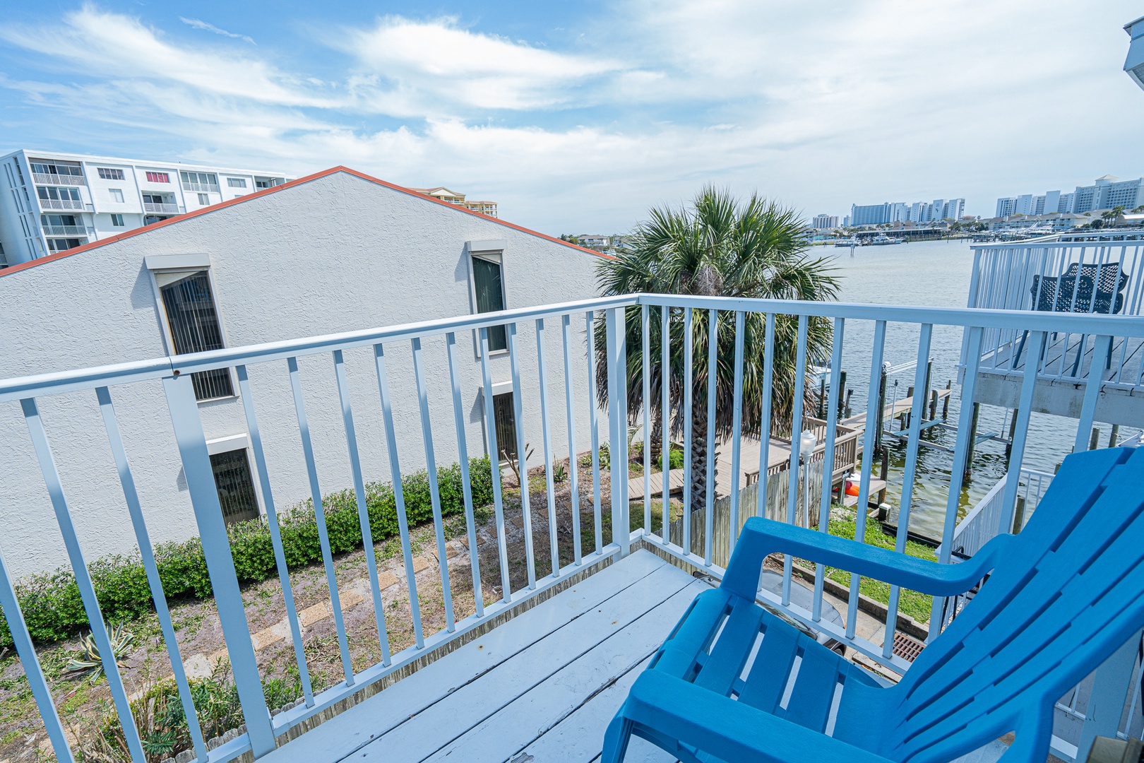 Step out onto the 3rd-floor balcony & take in the fresh air with water views