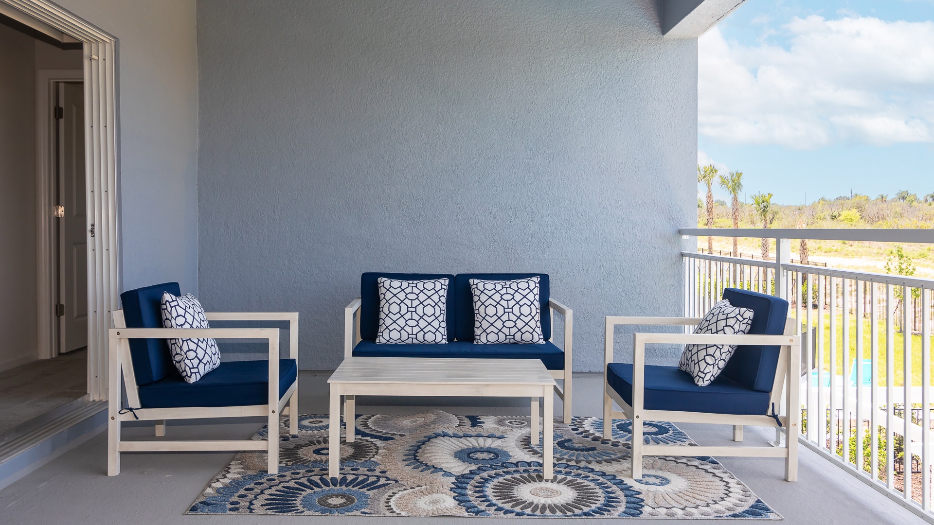 Furnished balcony to soak up the fresh air and enjoy panoramic views of the surrounding area