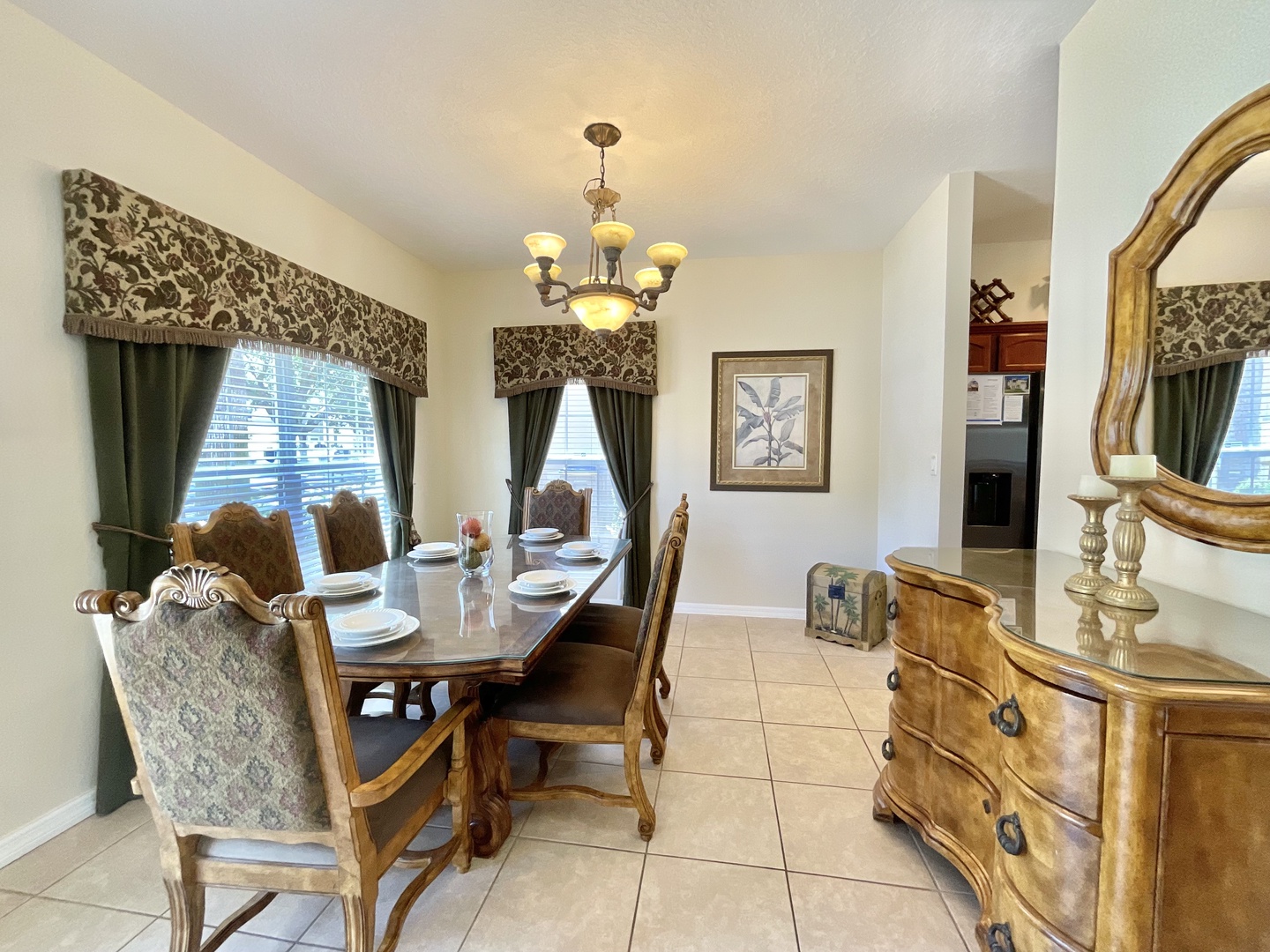 Enjoy meals together at the formal dining table for up to 6