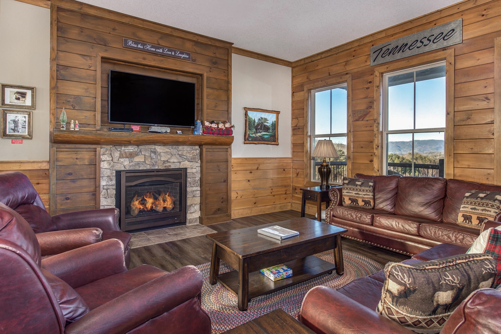 Snuggle up in the 2nd-level living room & enjoy a movie by the cozy fireplace