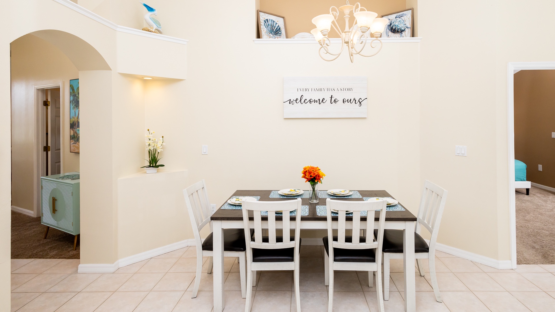 Gather for meals in this elegant kitchen nook, with space for 7