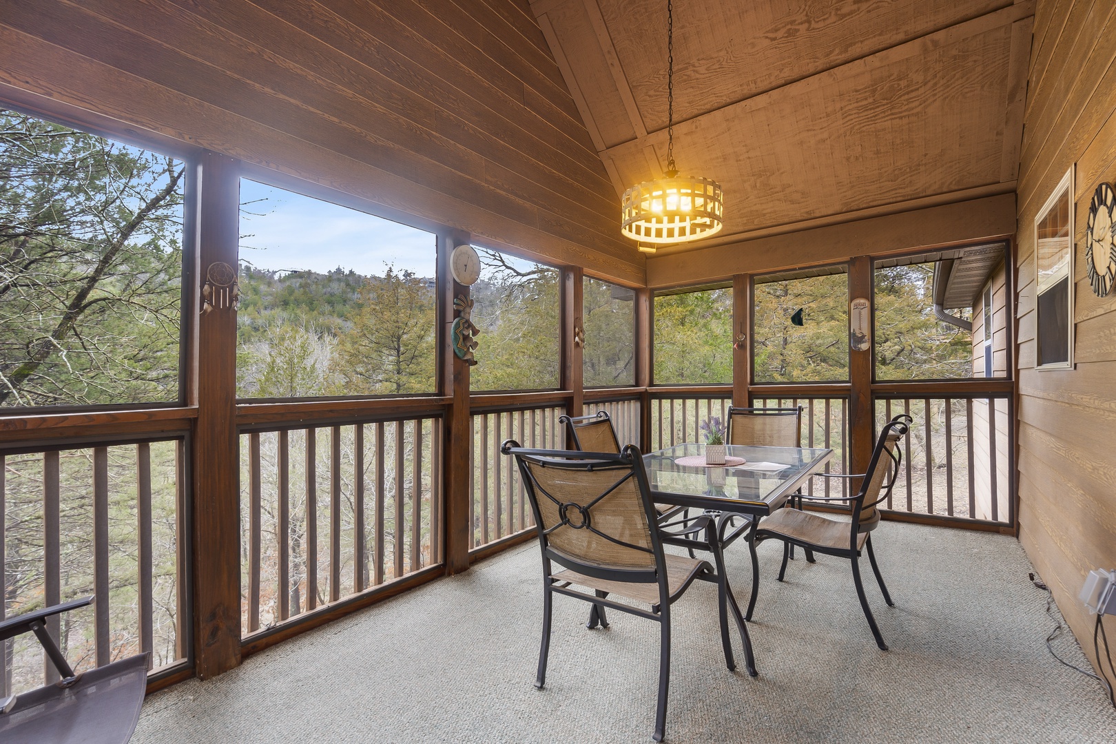 Marvel at the majestic mountain view from the upper screened deck