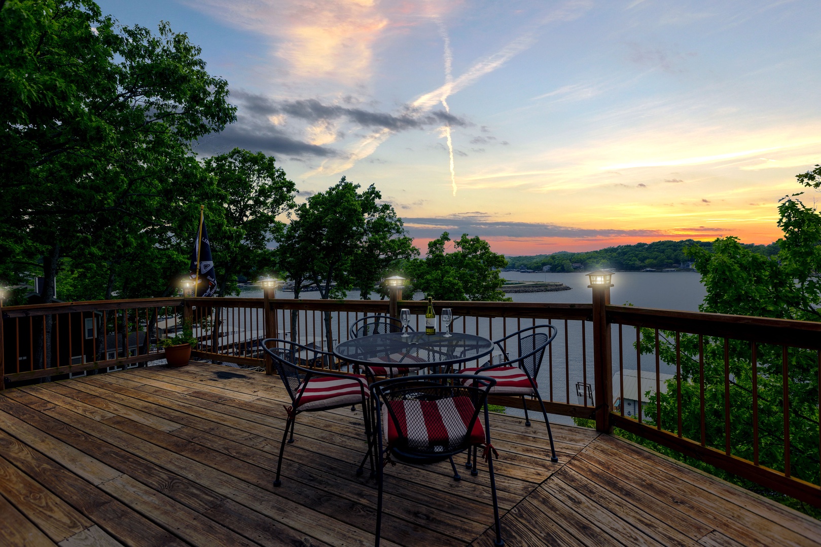 Retreat to the deck offering breathtaking evening vistas, complete with ample seating