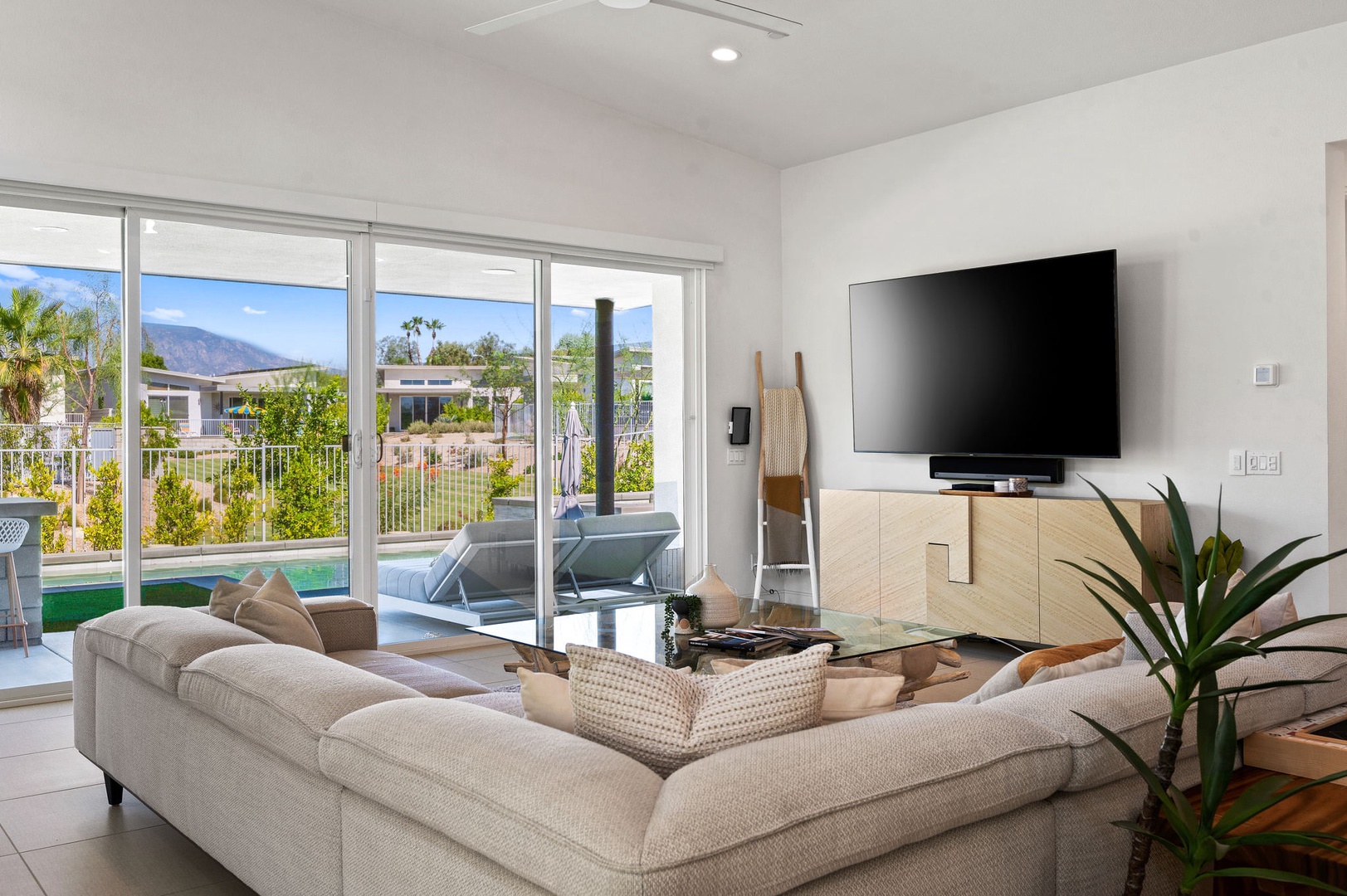 Living room has access to the outdoor fun