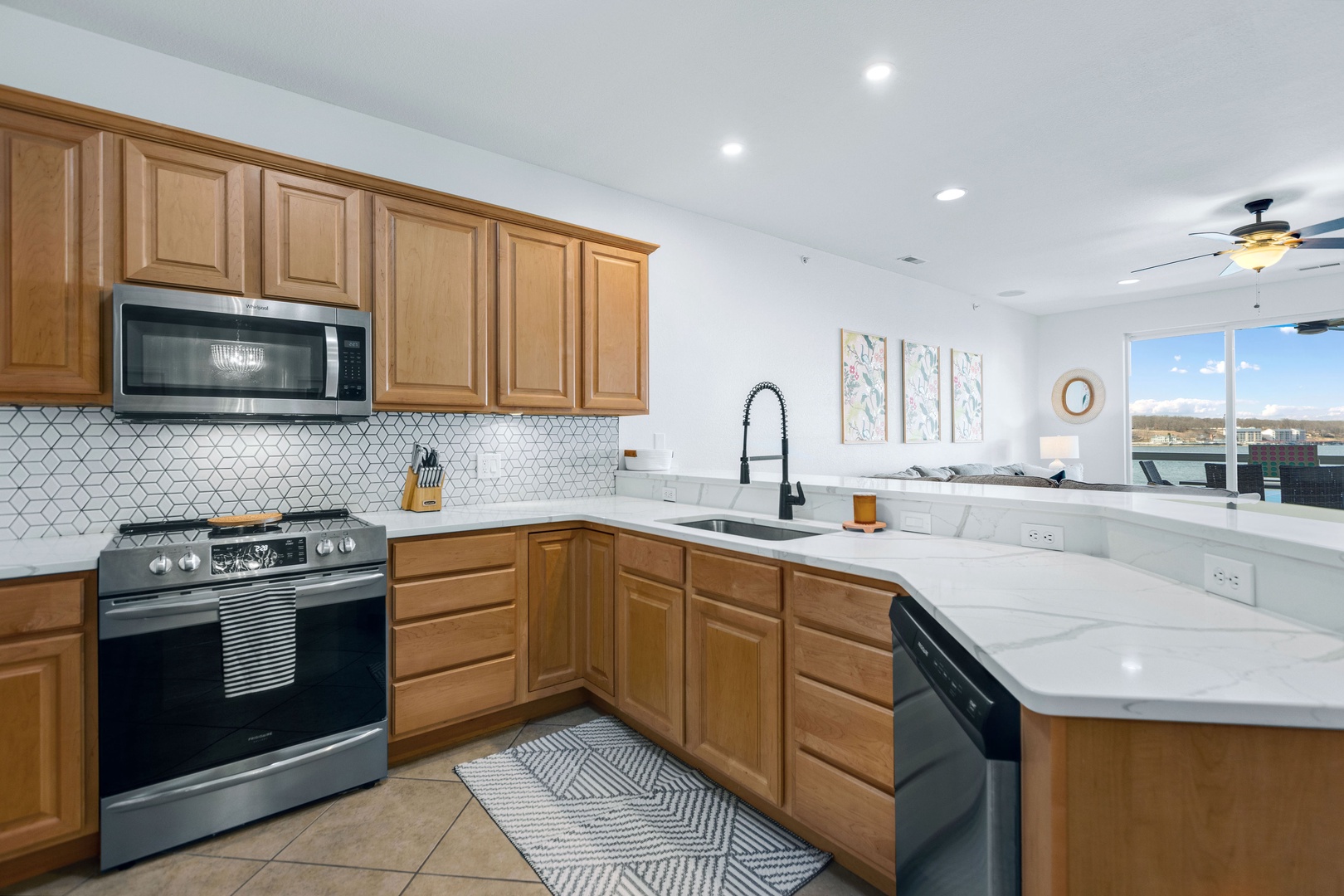 This kitchen offers ample space and all the comforts of home