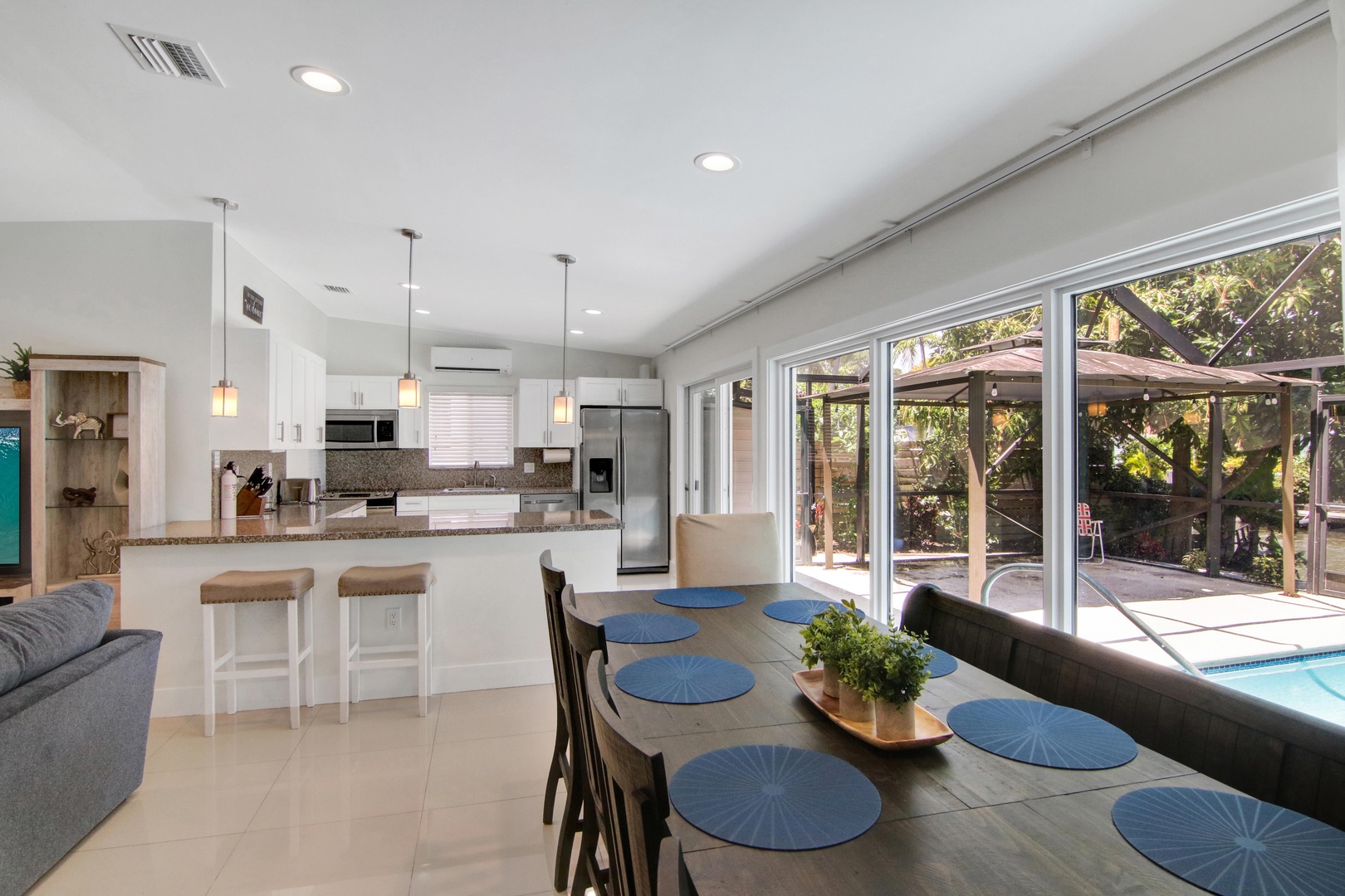 Open dining and kitchen area