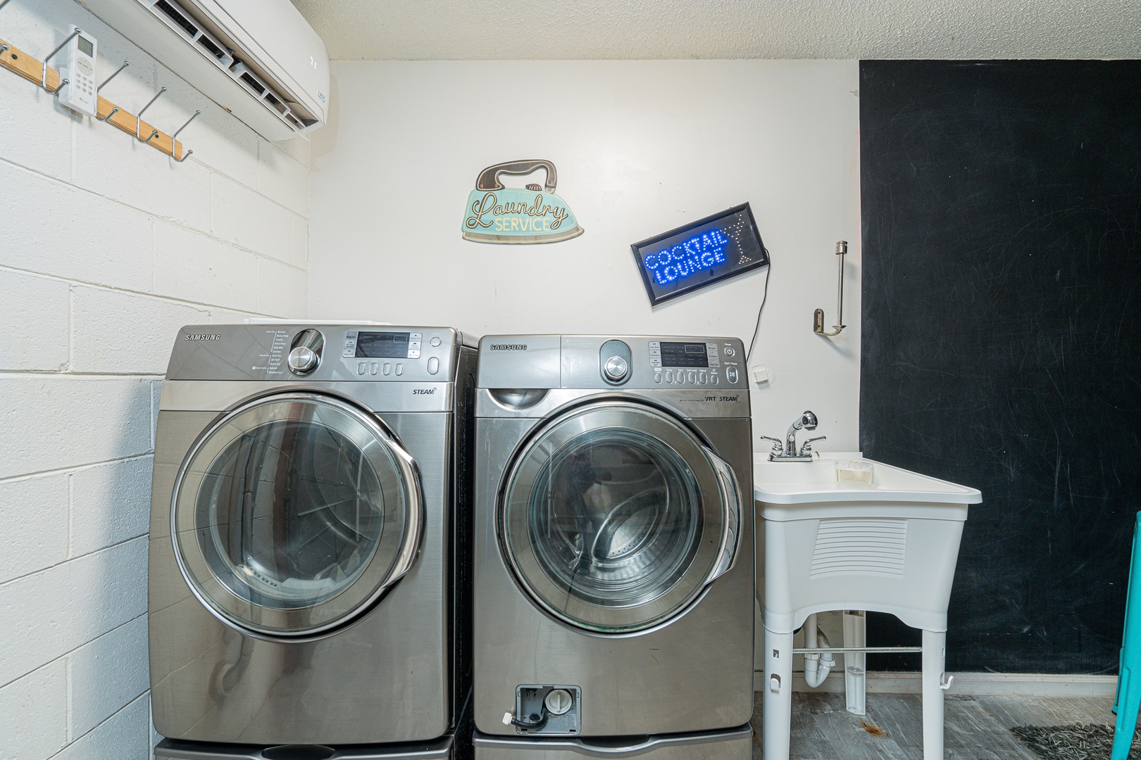 Private laundry is available for your stay, located in the game room